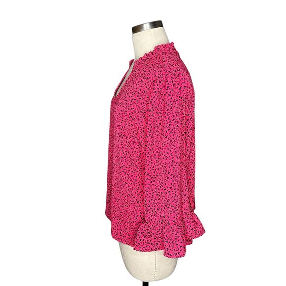 CECE Rose Cerise Floral Party Pink Flower Pattern V-Neck Crepe Blouse Women's L - Picture 2 of 7